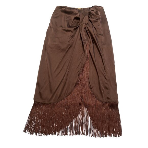 Vague Studio Silky Fringe Skirt in Chocolate - Picture 1 of 5